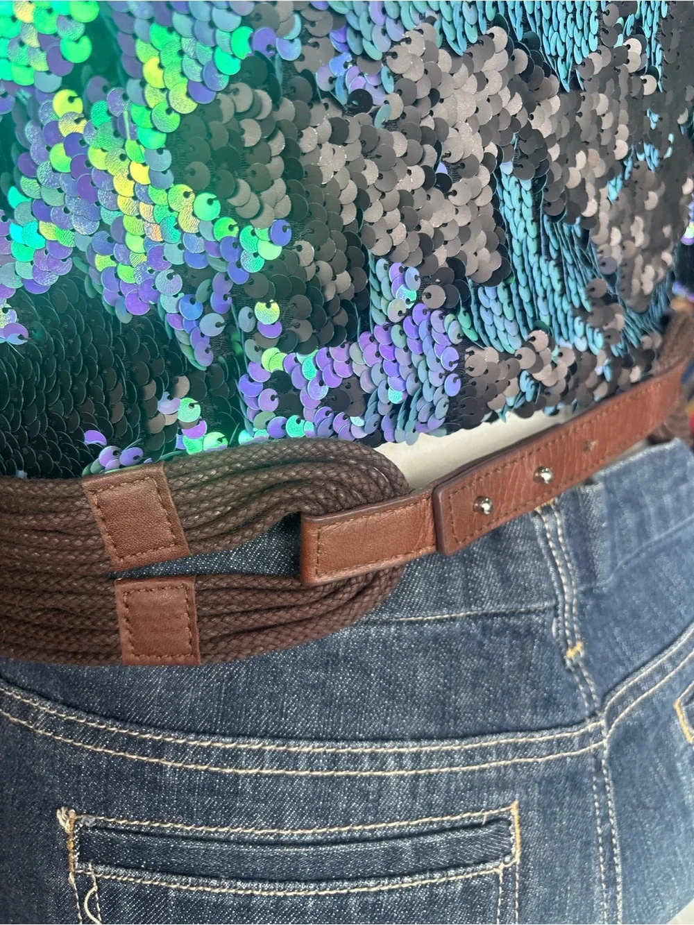 Vintage Y2K Braided Brown Elastic Waist Belt for Women - Stretch Casual Style